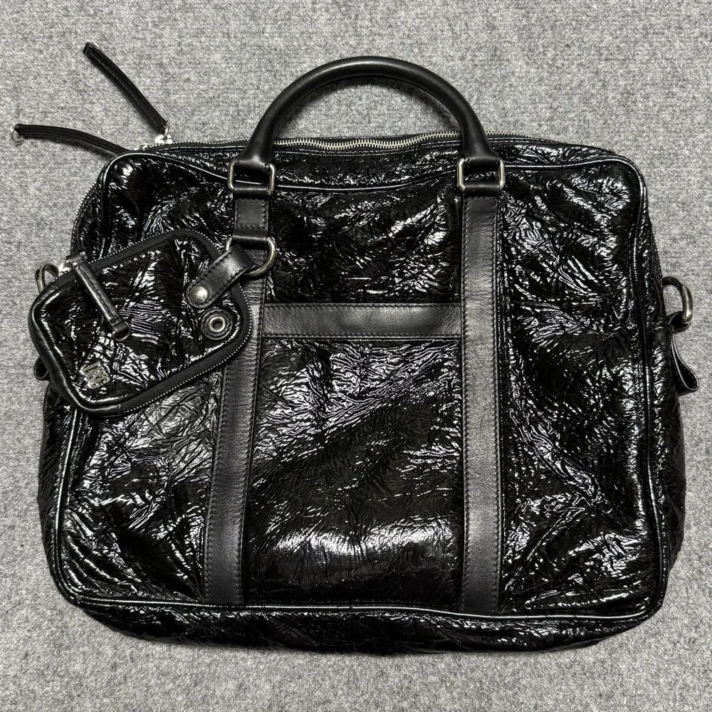 Dolce & Gabbana Briefcase Black Crinkle Leather Document Mens Business Bag